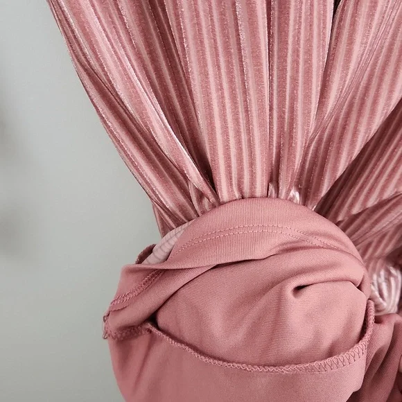 Dynamite Pink Ribbed Velvet Midi Dress – Long Sleeve Bodycon - Picture 9 of 15